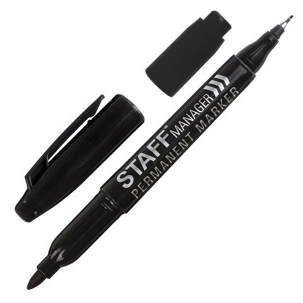 Маркер перманентный двусторонний staff manager черный двойные наконечники 08 мм / 22 мм 1 штука