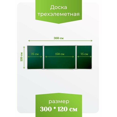 фото Доска трёхэлементная магнитная полимерная, мелмар, 3000х1200 мм, (меловая)