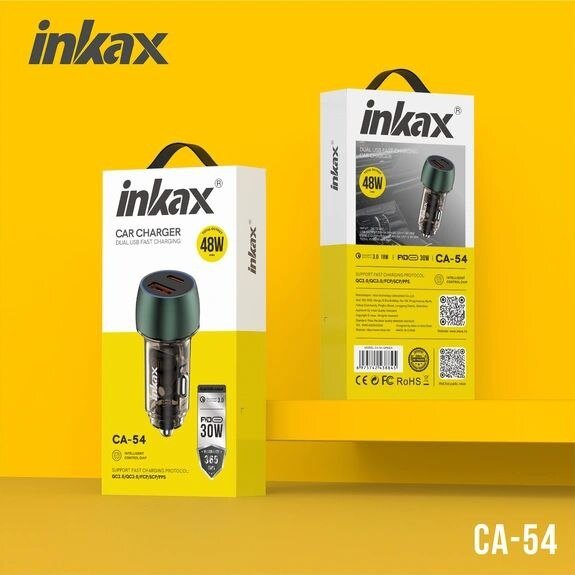 Автомобильное зарядное устройство Inkax, USB Power Delivery, Qualcomm Quick Charge, 50Вт — фото 1