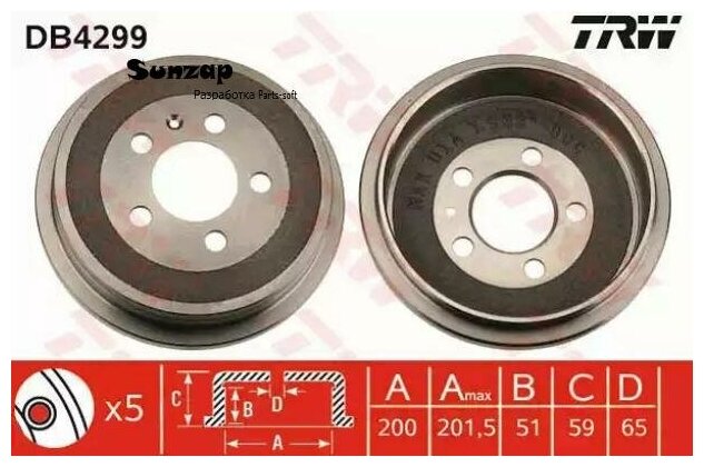 TRW DB4299 Торм. барабан зад