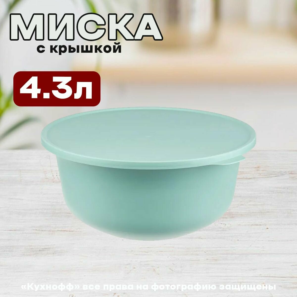 фото Миска пластмассовая с крышкой (морская волна), тэсти 4,3л