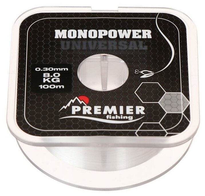 Леска Preмier fishing MONOPOWER Universal диаметр 0.3 мм тест 8 кг 100 м прозрачная