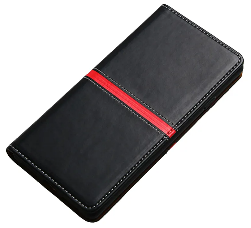 Чехол-книжка MyPads для Huawei nova 2 из качественной водоотталкивающей импортной кожи на жесткой металлической основе черный с красной полосой