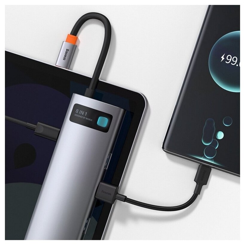 Baseus Адаптер переходник с Type-C на 3USB 30SDMicro SDType-CHDMIEthernet 8-in-1 HUB серый