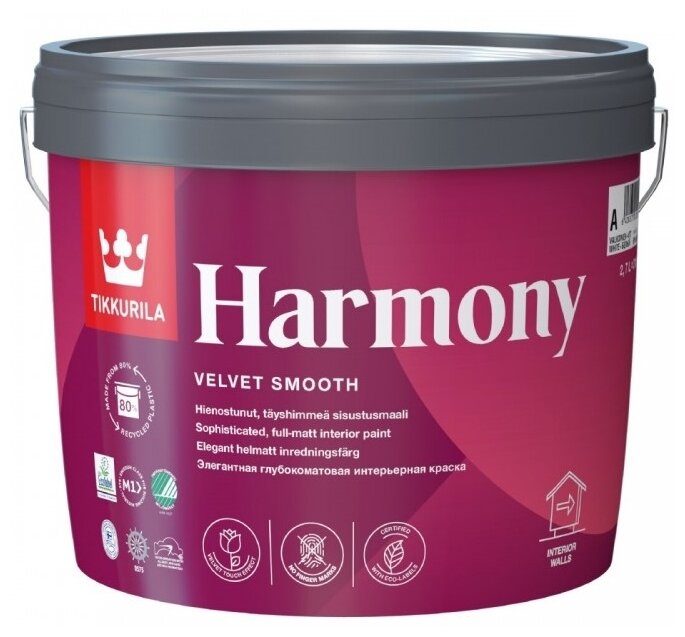 Tikkurila Harmony Краска акрилатная, стойкая к мытью (под колеровку, глубокоматовый, база C, 9 л)