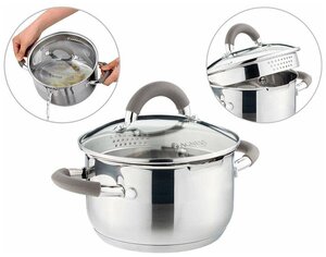 Кастрюля profi home со стеклянной крышкой, 1,5л 16x9.5 см цвет ручек: кофейный <span>5 л 16х9.5 см. бренд agness представляет стильные кастрюли серии profi home. кастрюли выполнены из нержавеющей стали с высокими антикоррозионными свойствами. преимущества серии profi home это: • Практичный дизайн с широким носиком для слива</span>