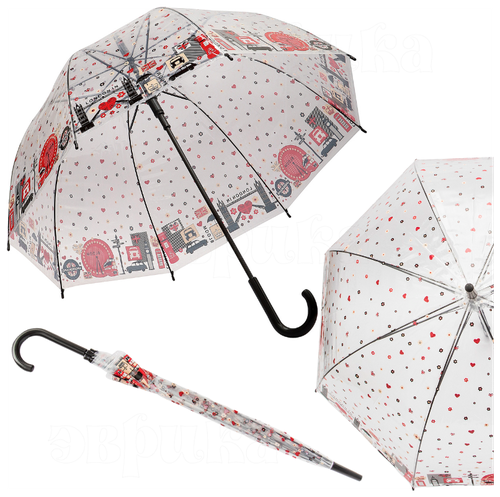 Зонт-трость ЭВРИКА подарки и удивительные вещи, полуавтомат, купол 80 см, 8 спиц, прозрачный, мультиколор