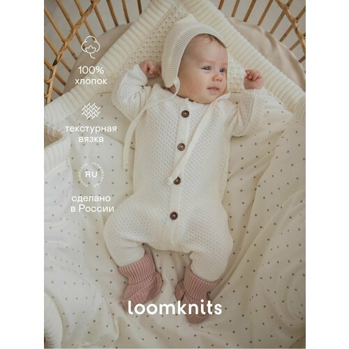 фото Комбинезон loomknits regular, закрытая стопа, размер 68, кремовый