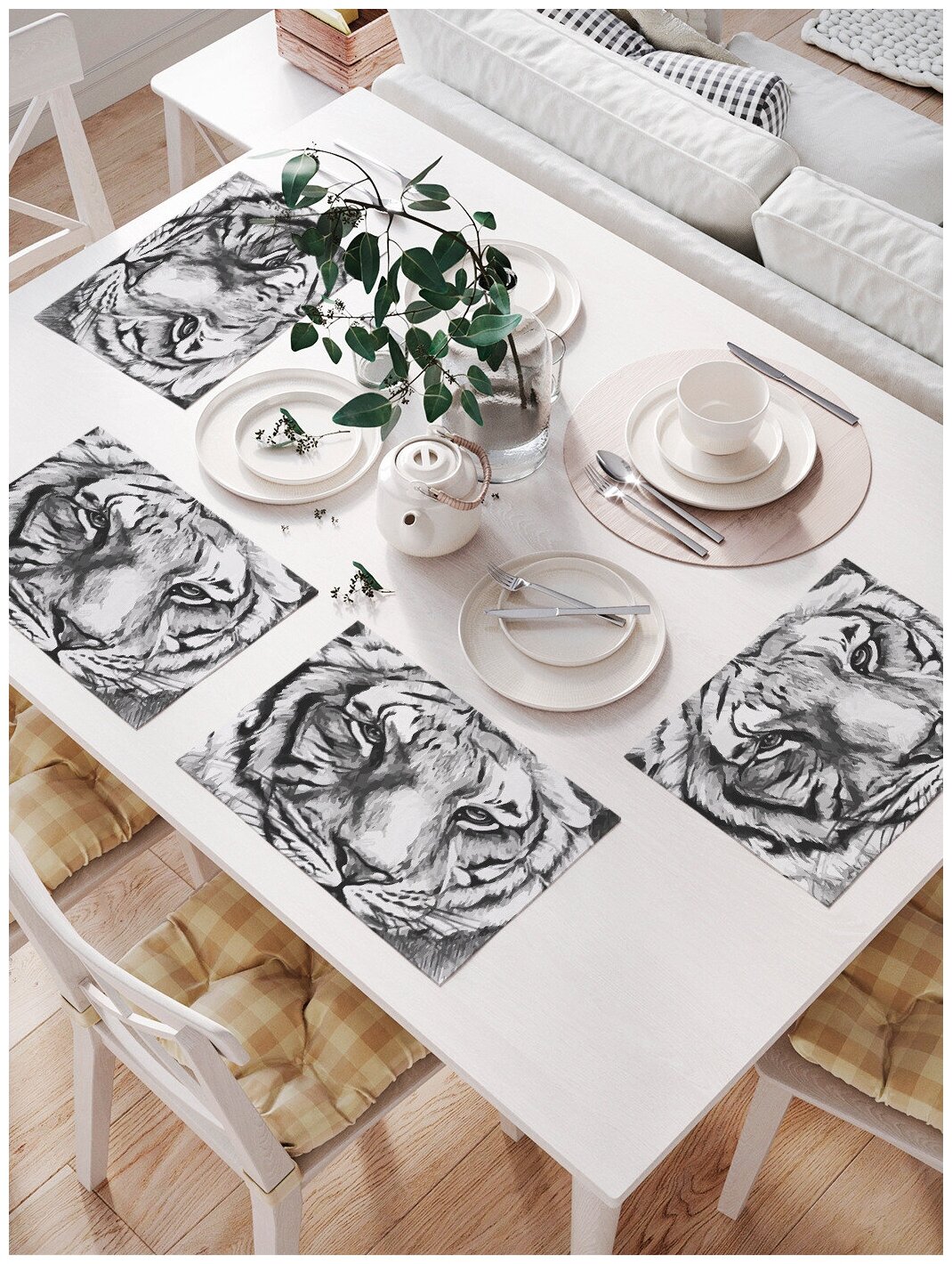 Комплект салфеток JoyArty "Нарисованный тигр" для сервировки стола (32х46 см, 4 шт.)