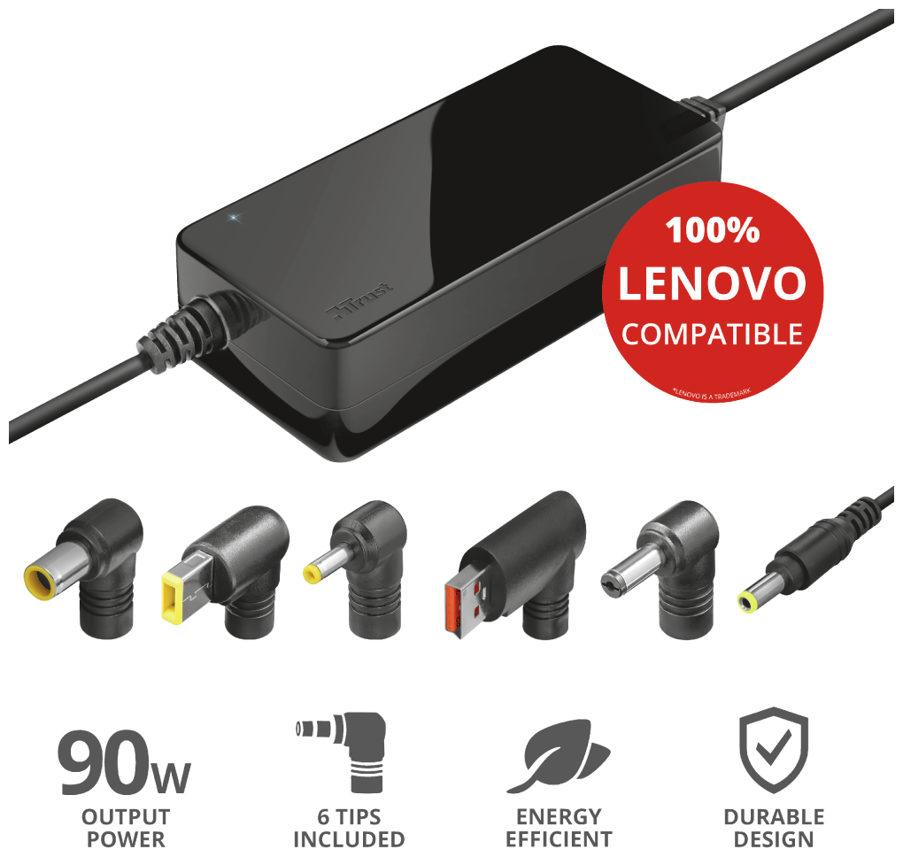 Зарядное устройство Trust 23394 мощностью 90 Вт для ноутбуков Lenovo