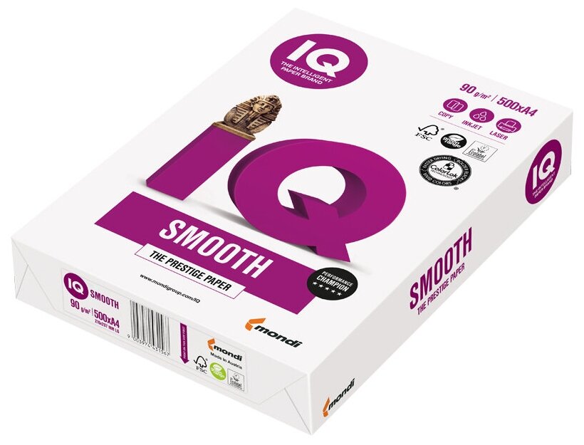 Бумага IQ "Smooth", А4, 90г/м2, 500л, 170%