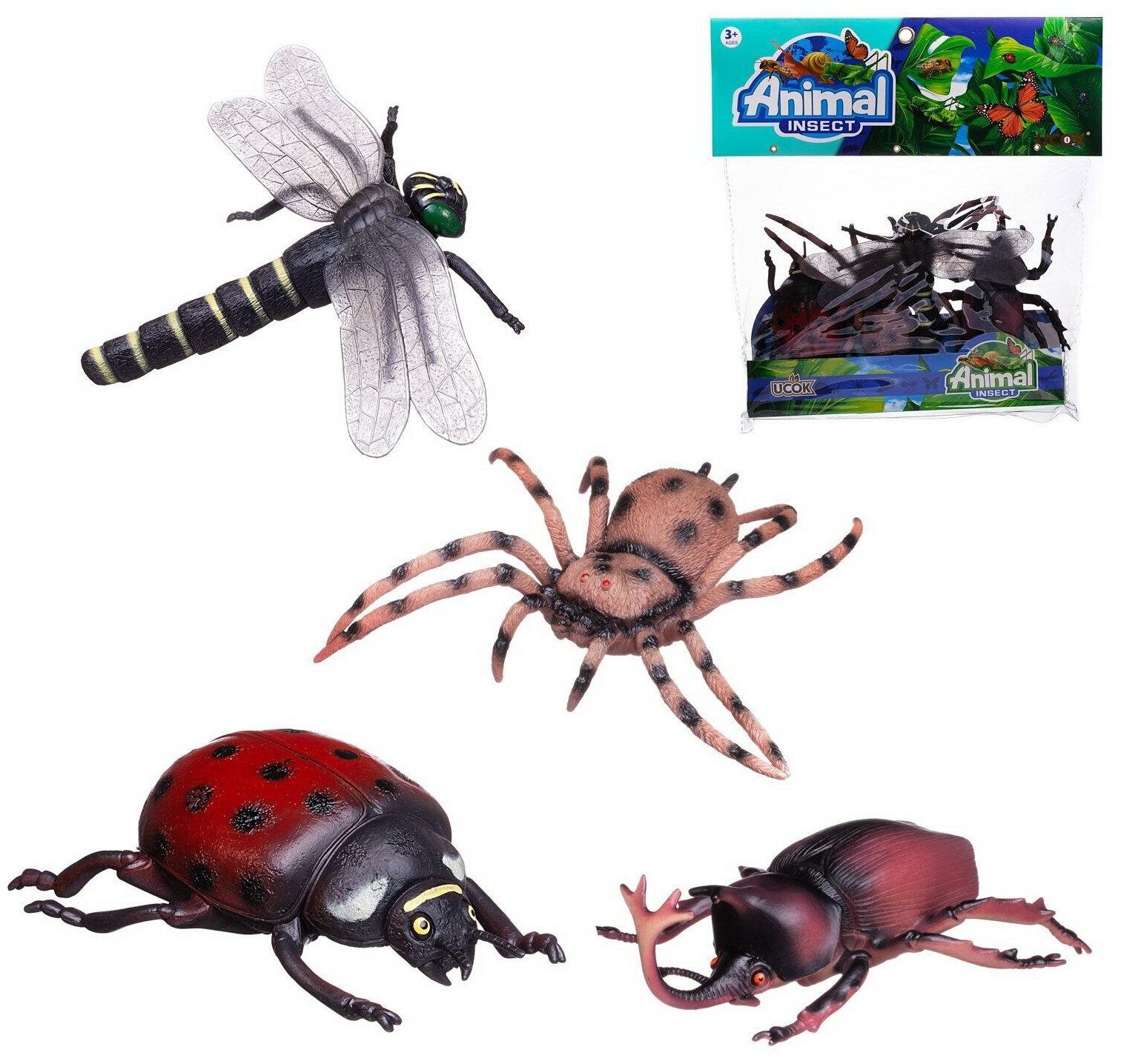 Игровой набор Junfa "Гигантские насекомые" (божья коровка, стрекоза, жук-усач, паук) WA-10936