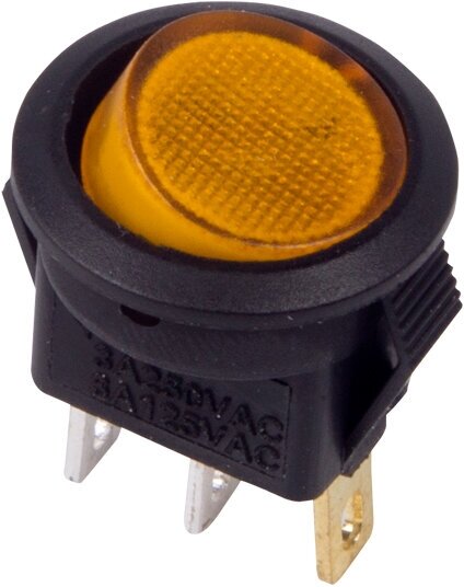 фото Rexant Выключатель клавишный круглый 250V 3А (3с) ON-OFF желтый с подсветкой Micro