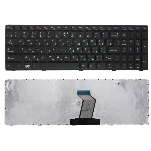 Клавиатура для ноутбука Lenovo IdeaPad G770GL черная с черной рамкой ножка крепежа находится рядом со шлейфом 94000₽