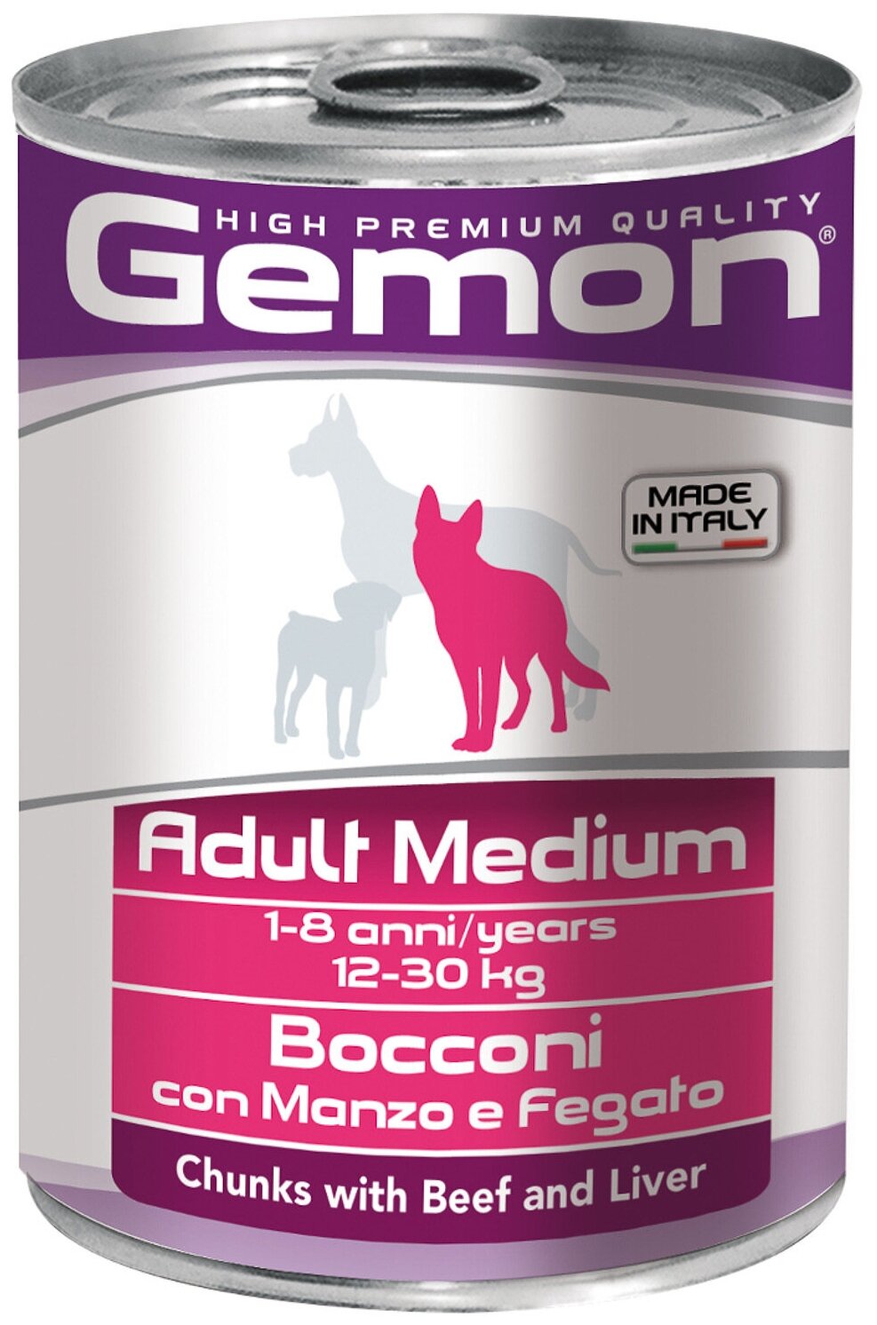 Gemon Dog Medium консервы для собак средних пород кусочки говядины с печенью 415г х 6шт.