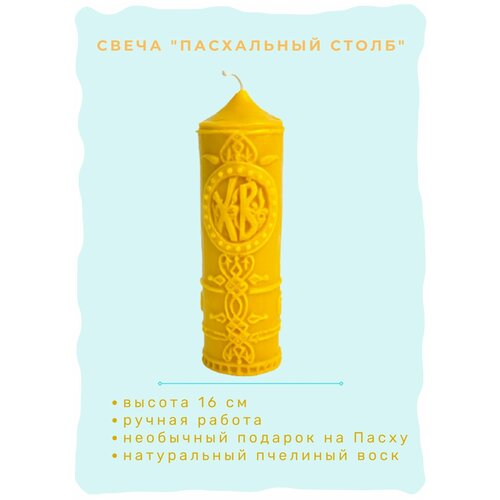 Свеча Пасхальная Христос Воскрес, к празднику Пасха, в виде столба, 16*6 см