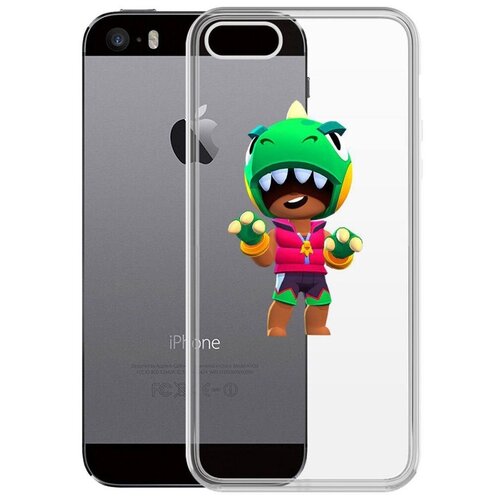 Чехол-накладка Krutoff Clear Case Brawl Stars-Дино Леон для iPhone 5/5s чехол накладка clear case brawl stars дино леон для xiaomi poco m3