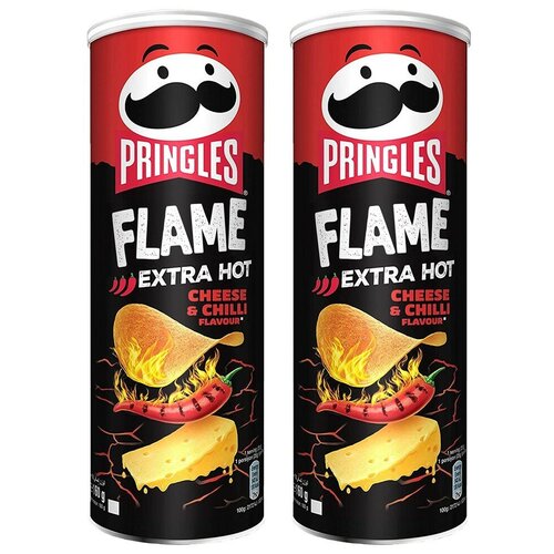 Чипсы Pringles Flame Cheese and Chill сыр и перец чили, острые картофельные европейские снеки (2 шт. по 160 гр.)