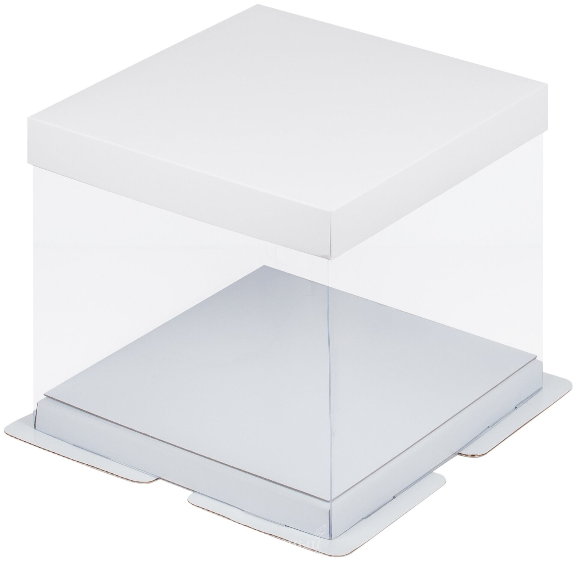 Упаковка для торта на 4 кг. 30х30х28 прозрачная Белая Премиум