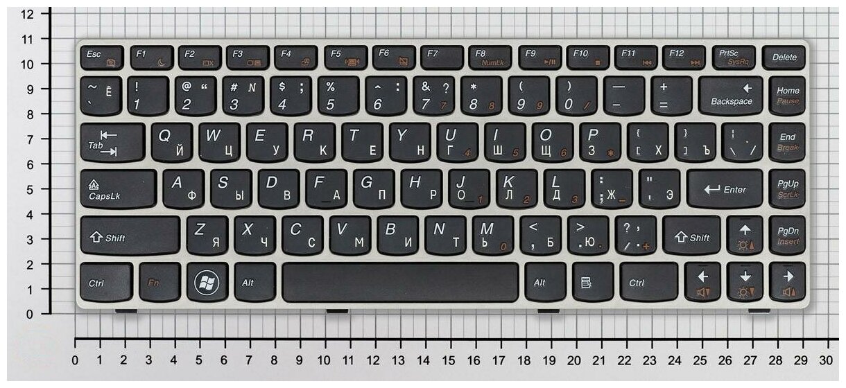 Клавиатура для ноутбука Lenovo 25201500 черная с серебристой рамкой