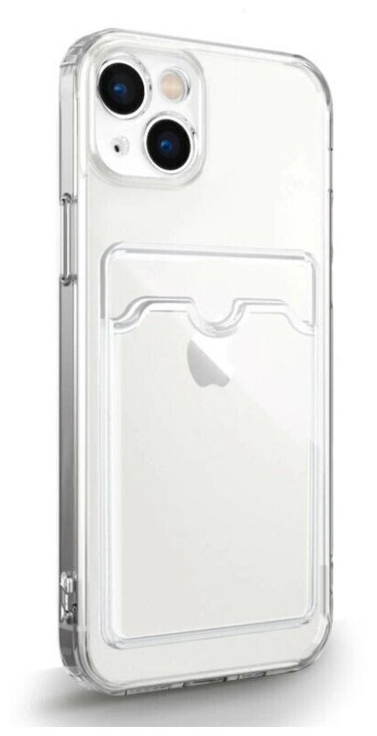 Силиконовый чехол на iPhone 14 Plus с карманом для карт (на айфон 14 плюс) с картхолдером, прозрачный