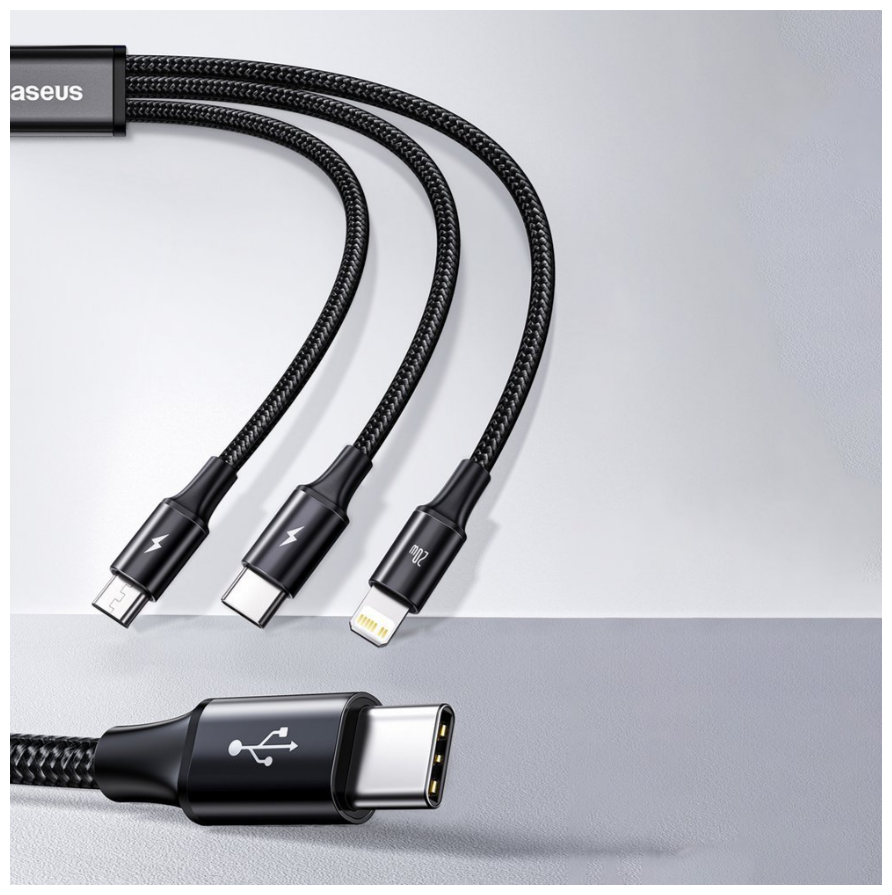 Кабель Baseus Rapid Series 3-in-1 Fast Charging Data Cable Type-C to C+L+C PD 20W 15m - черный (CAMLT-SC01)