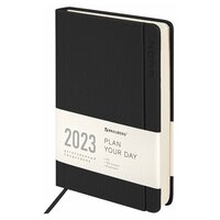 Ежедневник датированный 2023 А5 138x213 мм BRAUBERG "Flap", черный, 114149