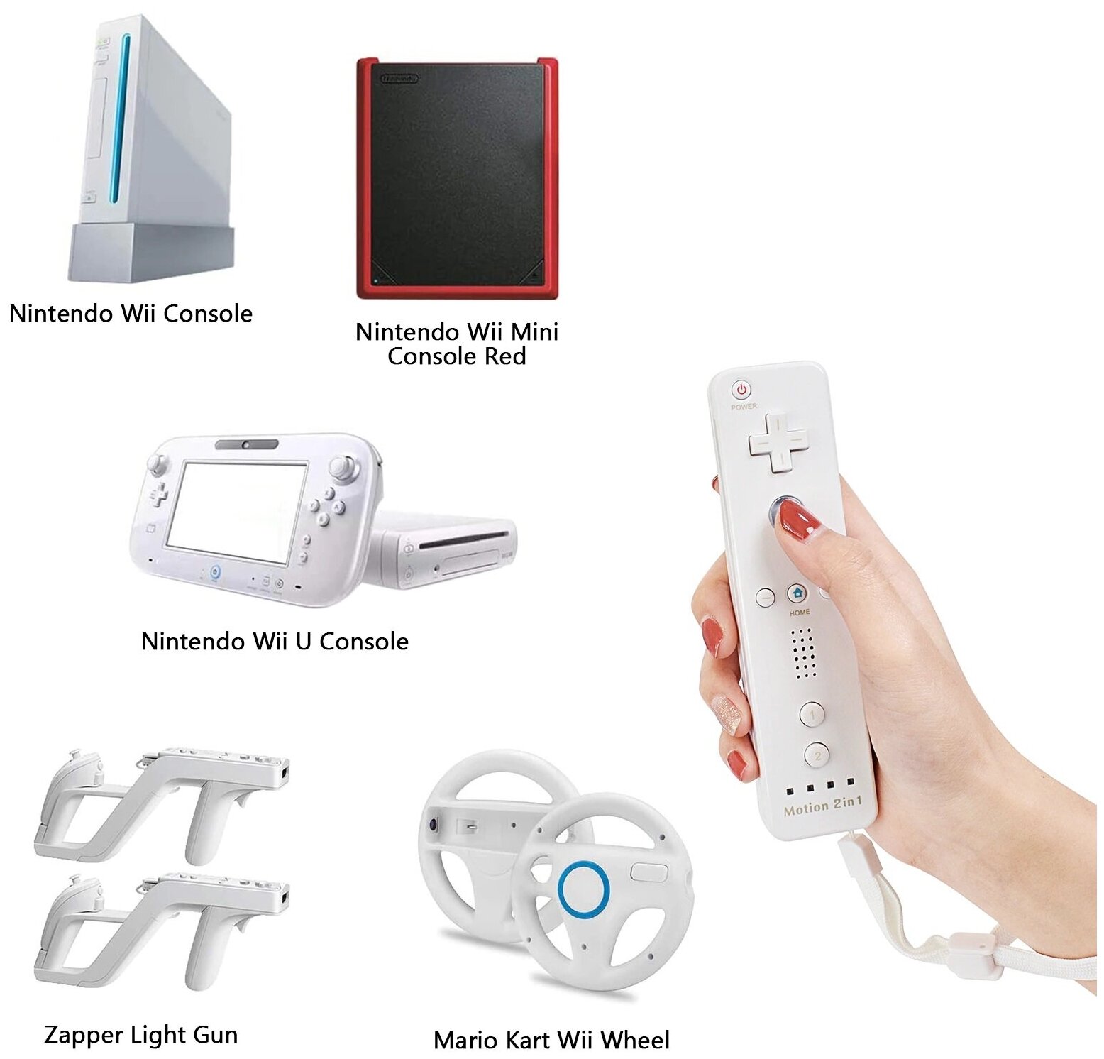 Контроллер Remote Plus Bluetooth + контроллер Nunchuk для консоли Wii/WiiU + накладка