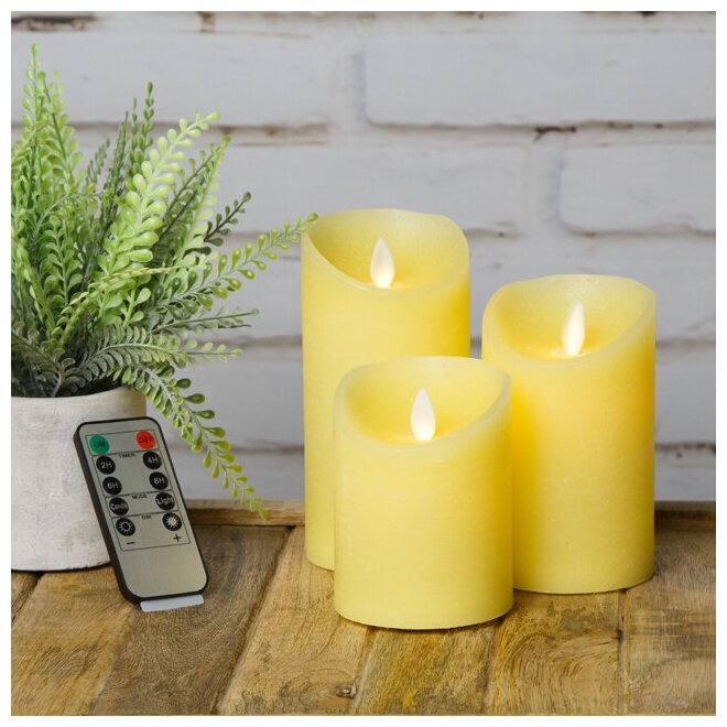 Peha Набор свечей с имитацией пламени Magic Flame 12-17 см, 3 шт, с пультом управления, желтые, восковые MB-20214