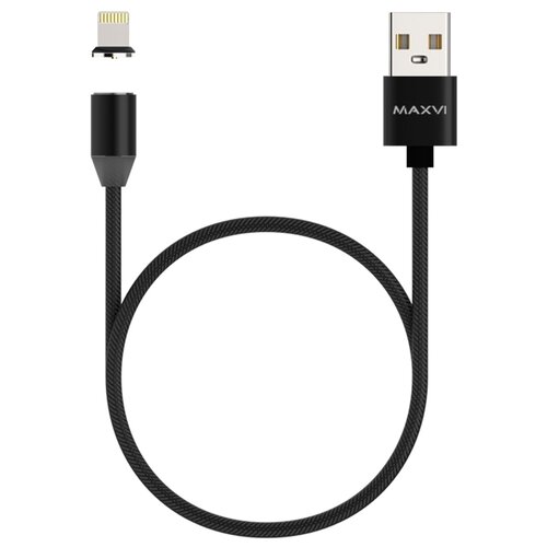 Кабель MAXVI USB - Lightning (MCm-01L) только для зарядки, 1 м, 1 шт., черный кабель maxvi mcm 01m microusb usb 2 а 1 м магнитный нейлон подсветка черный