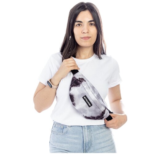 фото Сумка поясная нестандартика, фактура гладкая, серый, белый