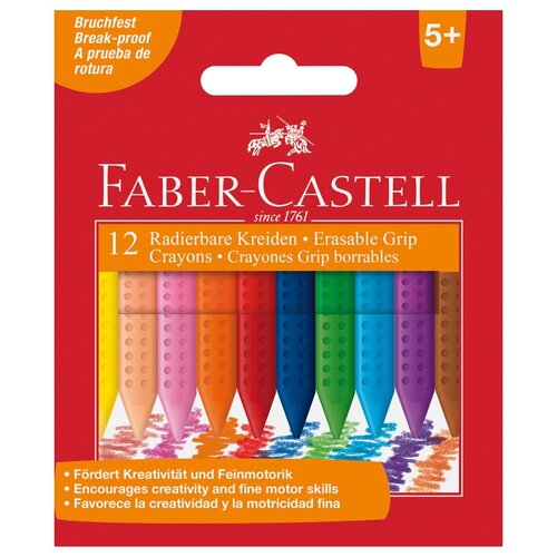мелки пластиковые 12цв grip jumbo трехгранные утолщ к к faber castell Мелки пластиковые Faber-Castell Grip 12цв., трехгранные, картон, европодвес