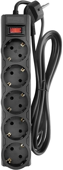 CBR Сетевой фильтр CSF 2505-1.8 Black CB, 5 евророзеток, длина кабеля 1,8 метра, цвет чёрный (коробка)