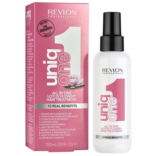 Revlon Несмываемая маска-спрей для волос Uniq One Lotus Flower Hair Treatment 150 мл revlon professional uniq one маска спрей несмываемая celebration 150мл