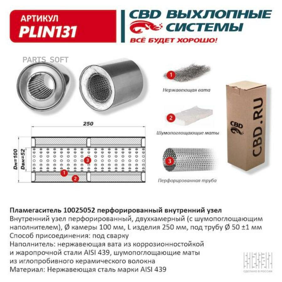 Пламегаситель 10025052 перфорированный внутр. узел, из нерж. стали. cbd. plin131