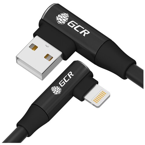 Короткий угловой супергибкий кабель Lightning для зарядки от Power Bank для AirPods iPad iPod iPhone (GCR-IP38P), черный, 0.15м кабель gcr lightning gcr ippd4n 1 м серый черный