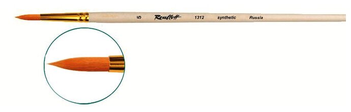 фото Кисть синтетика круглая 6 на длинной ручке покрытой лаком, с укороченной вставкой Серия 1312 ЖС1-06,02Ж