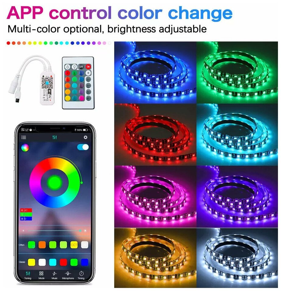 Светодиодная лента RGB 5м, влагозащищенная IP65, 30 LED/m RGB, SMD5050 - фотография № 4