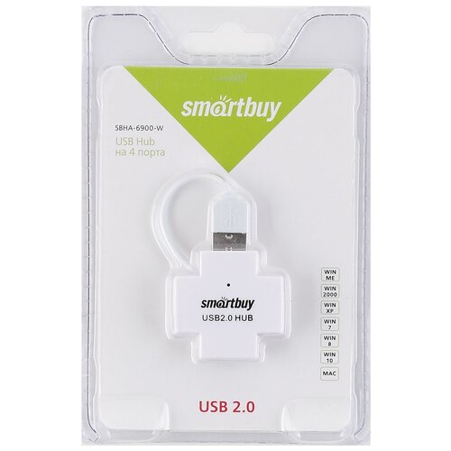 USB Хаб 4хUSB 2.0 SmartBuy SBHA-6900-W белый usb хаб 4хusb 2 0 smartbuy sbha 6900 w белый