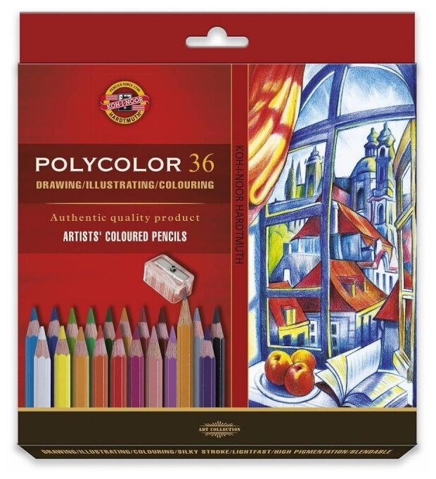 Карандаши цветные Koh-I-Noor Polycolor художественные 36 цветов шестигранные с точилкой