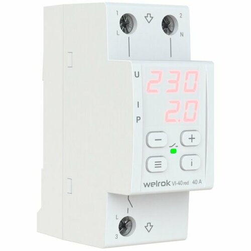 фото Реле напряжения с контролем тока welrok vi-40 red, двухмодульное, красная индикация