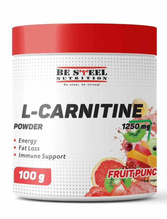 Л-карнитин тартрат для похудения, Be Steel Nutrition L-Carnitine 100г (фруктовый пунш), жиросжигатель спортивный