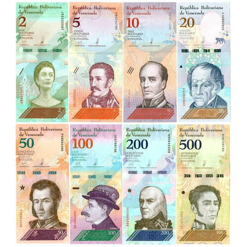 Банкноты Венесуэлы 8 шт (2, 5, 10, 20, 50, 100, 200 и 500 боливаров) 2018 год. UNC