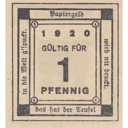 Германия (Веймарская Республика) Китцинген 1 пфенниг 1920 г. германия веймарская республика луцхёфт 1 марка 1920 г