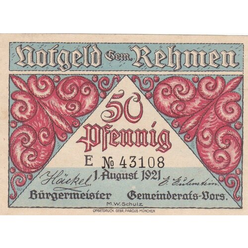 Германия (Веймарская Республика) Ремен 50 пфеннигов 1921 г. (E) (2)