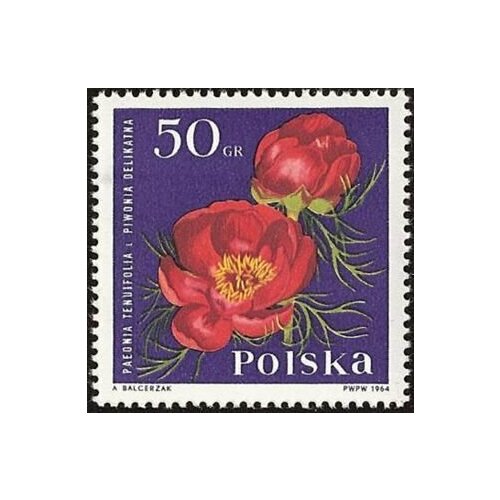 (1964-086) Марка Польша Пион Садовые цветы II Θ