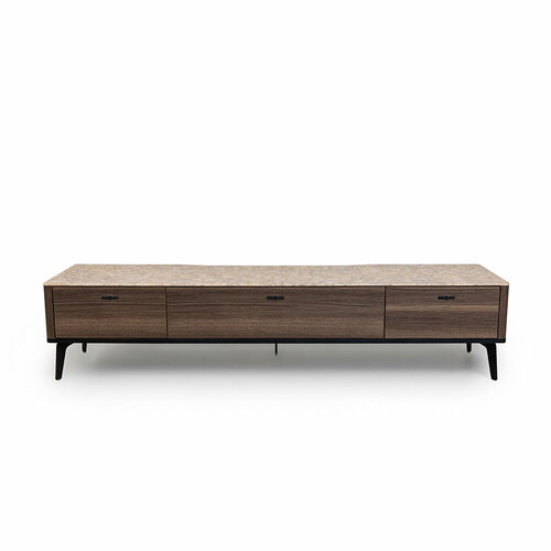 Тумба TV №2 цвет корпуса дуб серый, цвет топа желтый песок, (Габариты: 1800 x 430 x 400 mm)