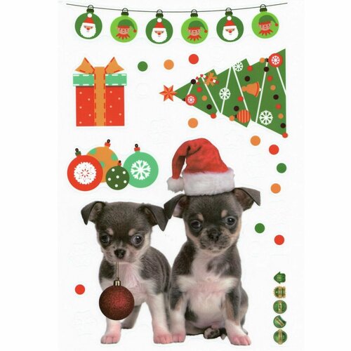 Наклейки декоративные - Новый год, собаки, витражные, разноцветные, 1 шт. наклейки декоративные хэллоуин витражные черные 1 шт