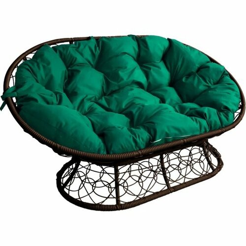 Диван садовый M-GROUP Мамасан коричневый ротанг + зеленая подушка