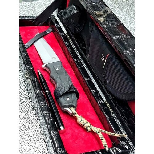 фото Нож туристический танто fx-g85 разделочный , охотничий в чехле ножнах и подарочный черный кожаный футляр , ручка нож в подарок кизляр
